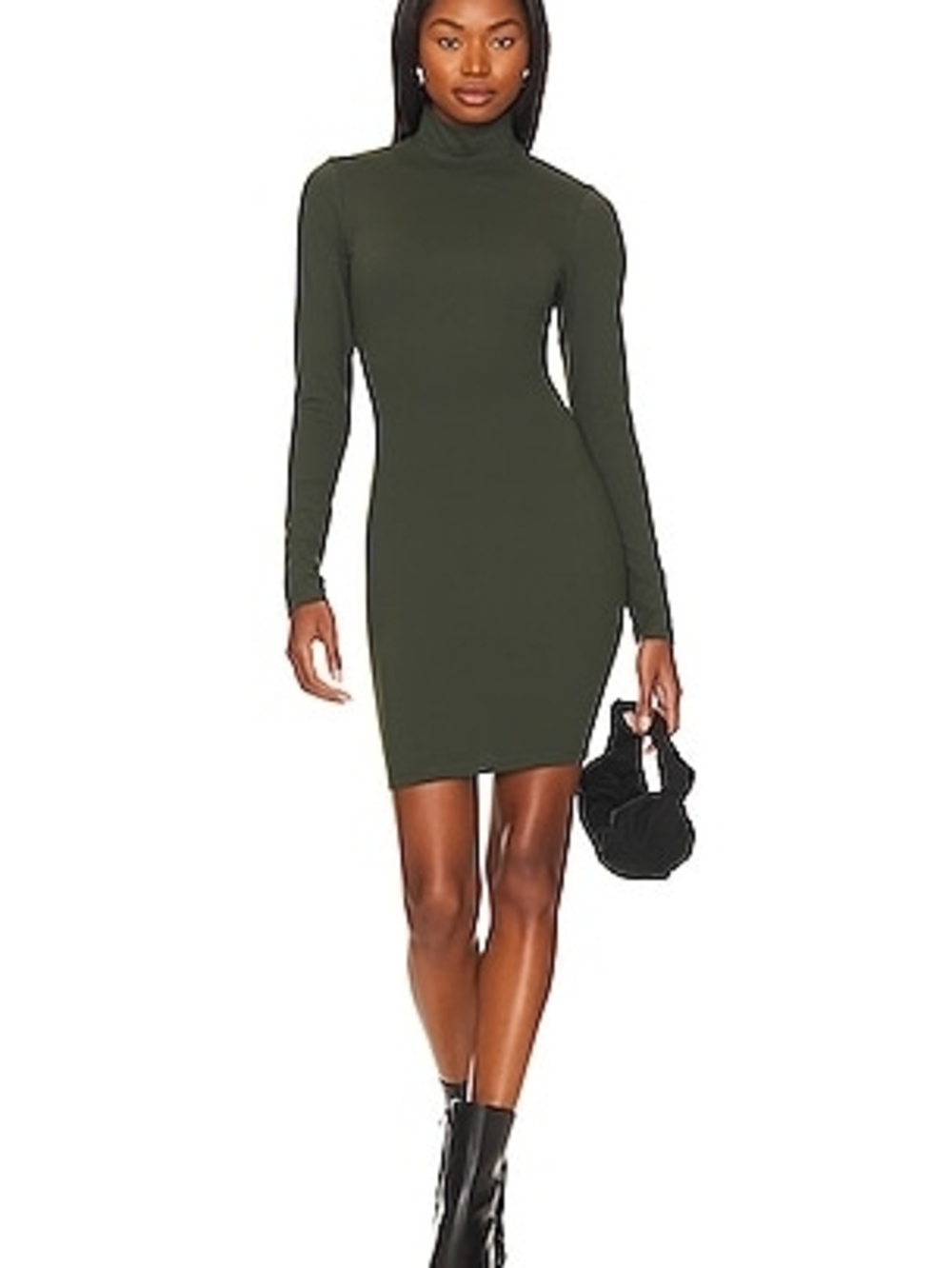 Susana Monaco Turtleneck Long Sleeve Mini Dress In HUNTER